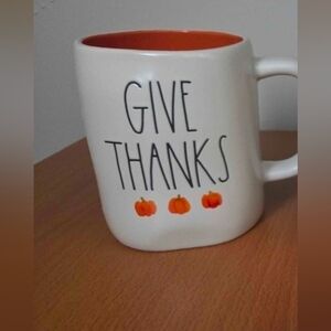 Rae Dunn Give Thanks Mug - Cream and Orange